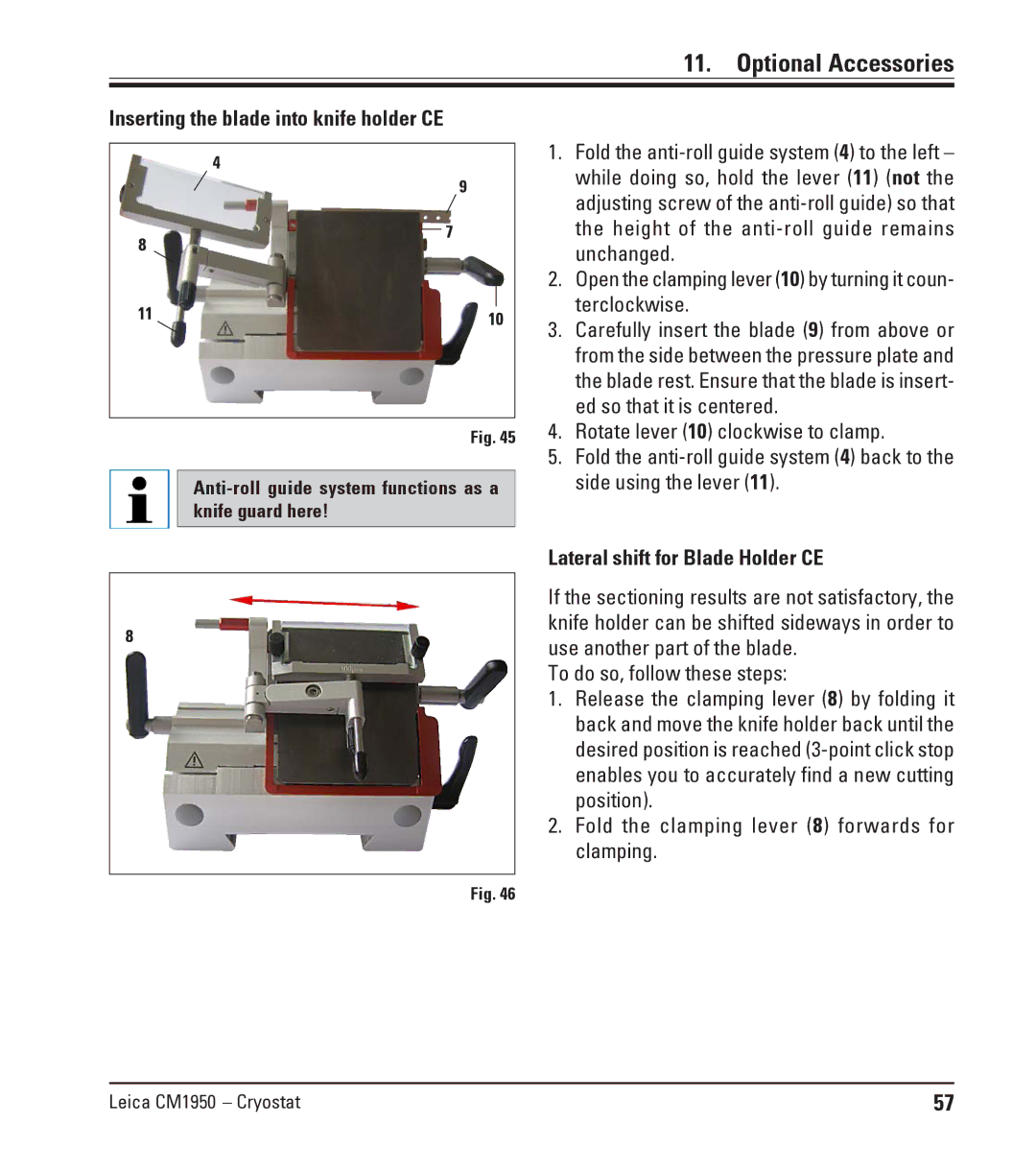 Leica CM1950 manual Inserting the blade into knife holder CE 