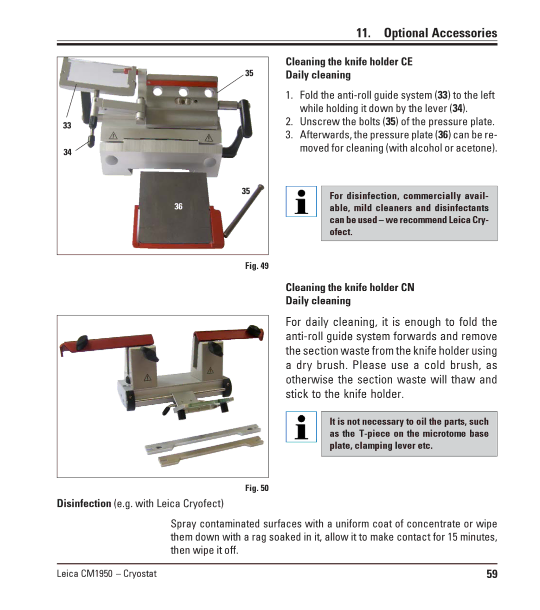 Leica CM1950 manual Cleaning the knife holder CE Daily cleaning, Unscrew the bolts 35 of the pressure plate 