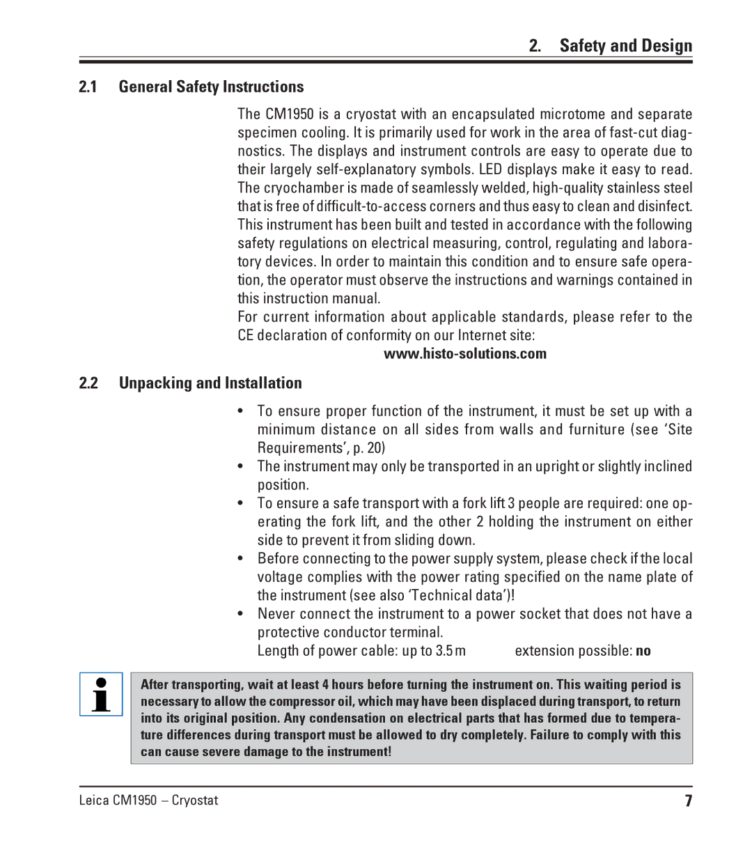 Leica CM1950 manual Safety and Design, General Safety Instructions, Unpacking and Installation 