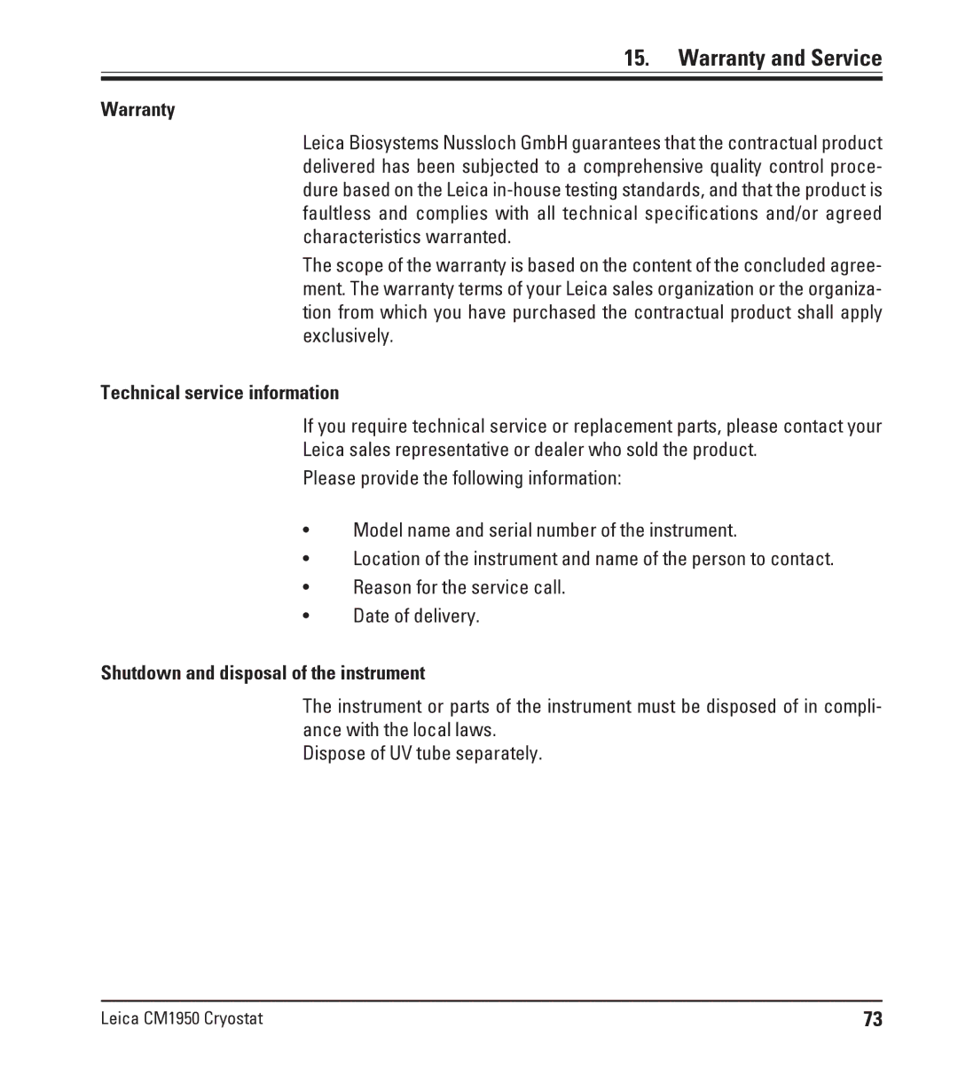 Leica CM1950 manual Warranty and Service 