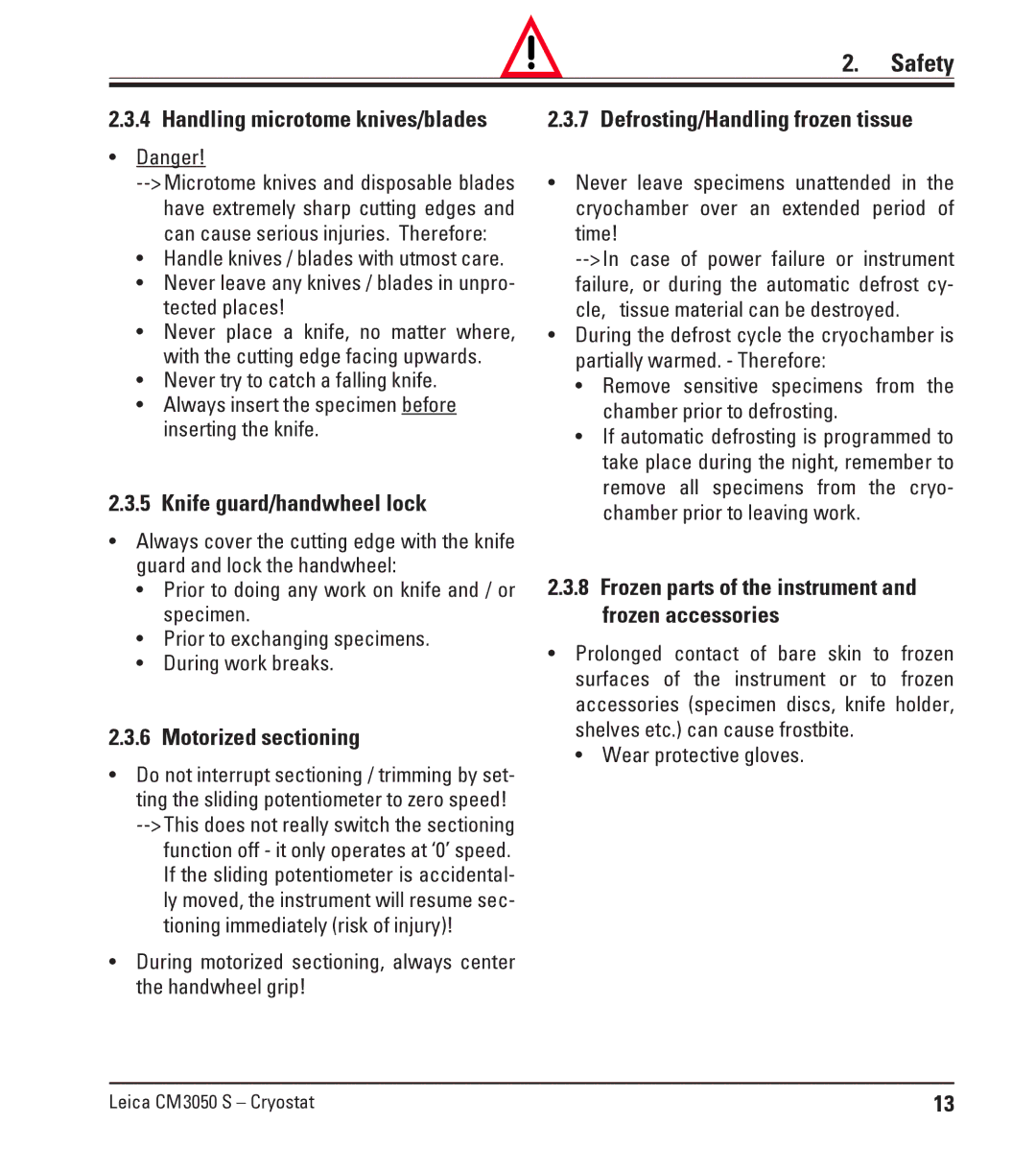 Leica CM3050 S instruction manual Handling microtome knives/blades, Knife guard/handwheel lock, Motorized sectioning 