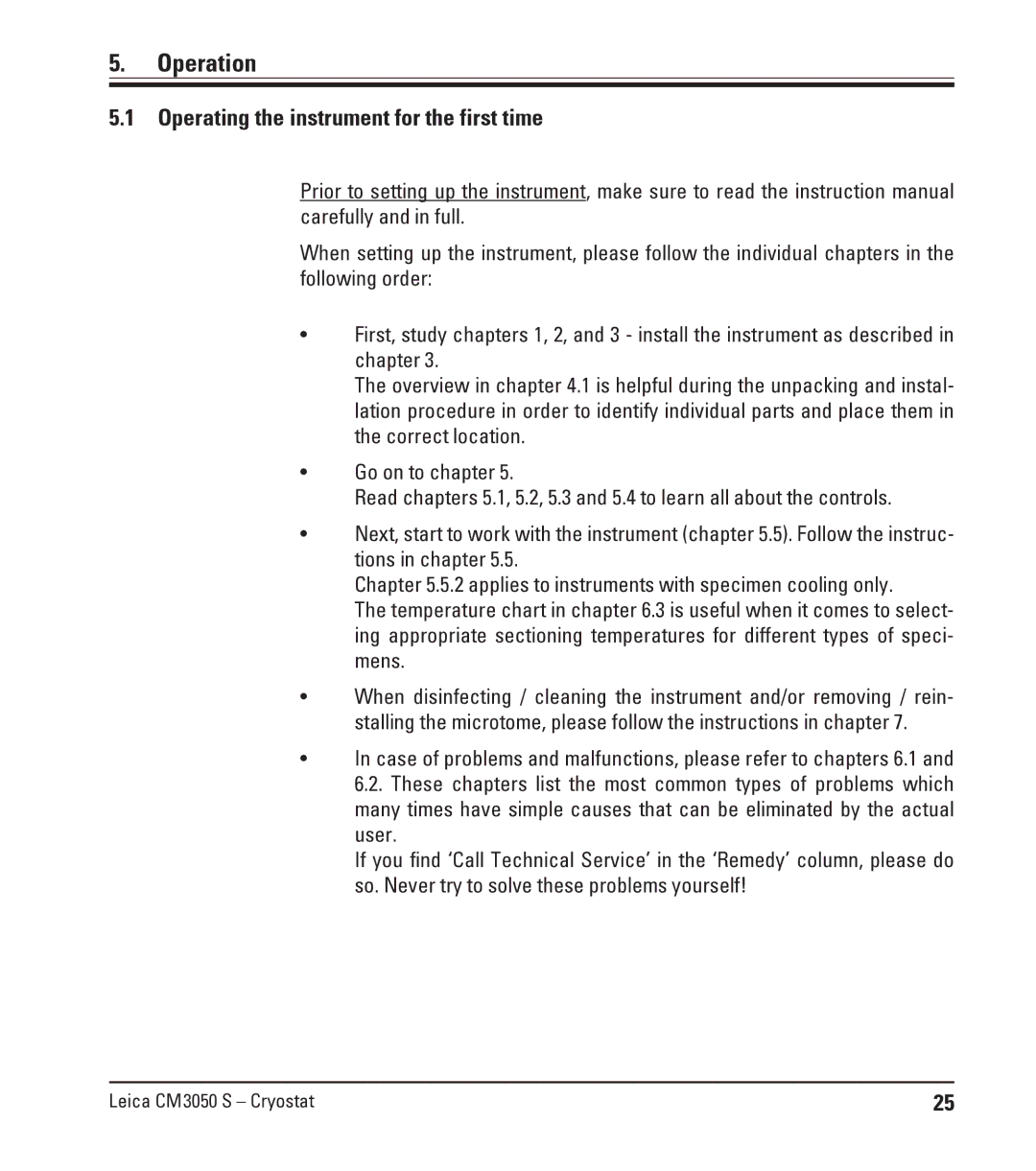 Leica CM3050 S instruction manual Operation, Operating the instrument for the first time 