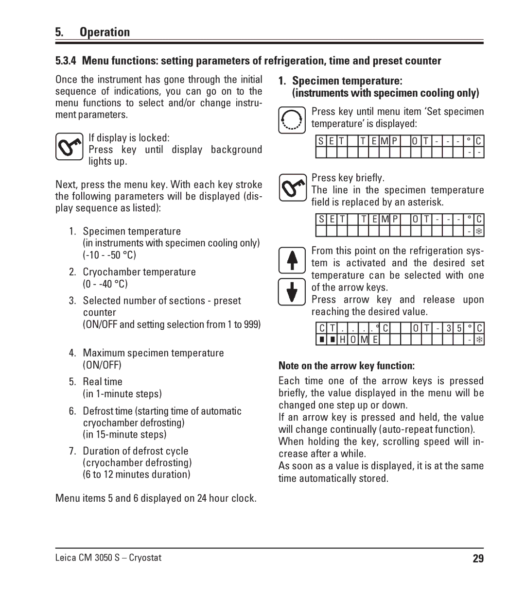 Leica CM3050 S instruction manual Specimen temperature Instruments with specimen cooling only, minute steps 