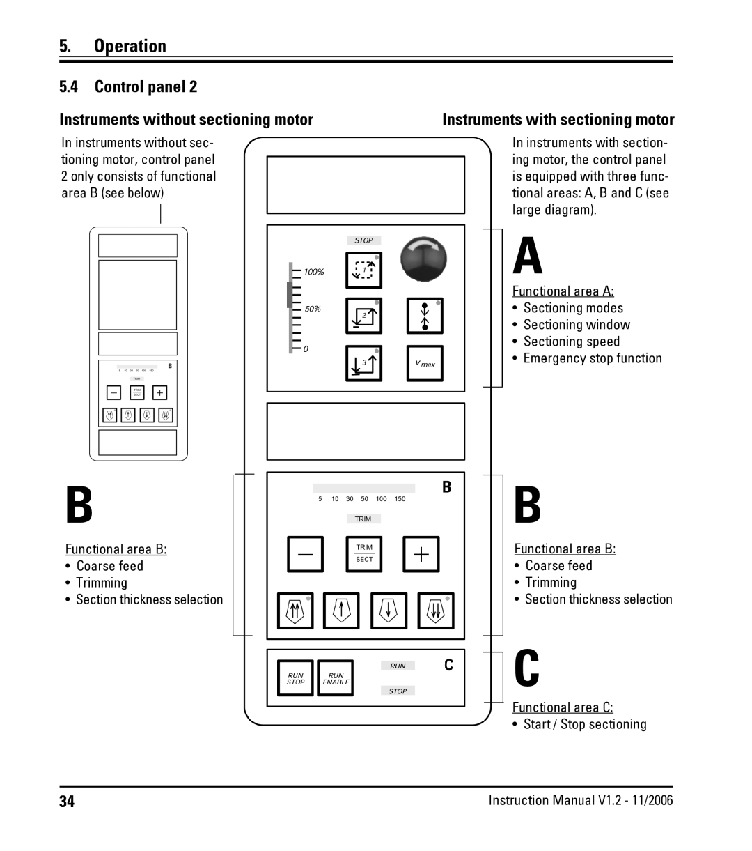 Leica CM3050 S instruction manual Control panel Instruments without sectioning motor, Instruments with sectioning motor 