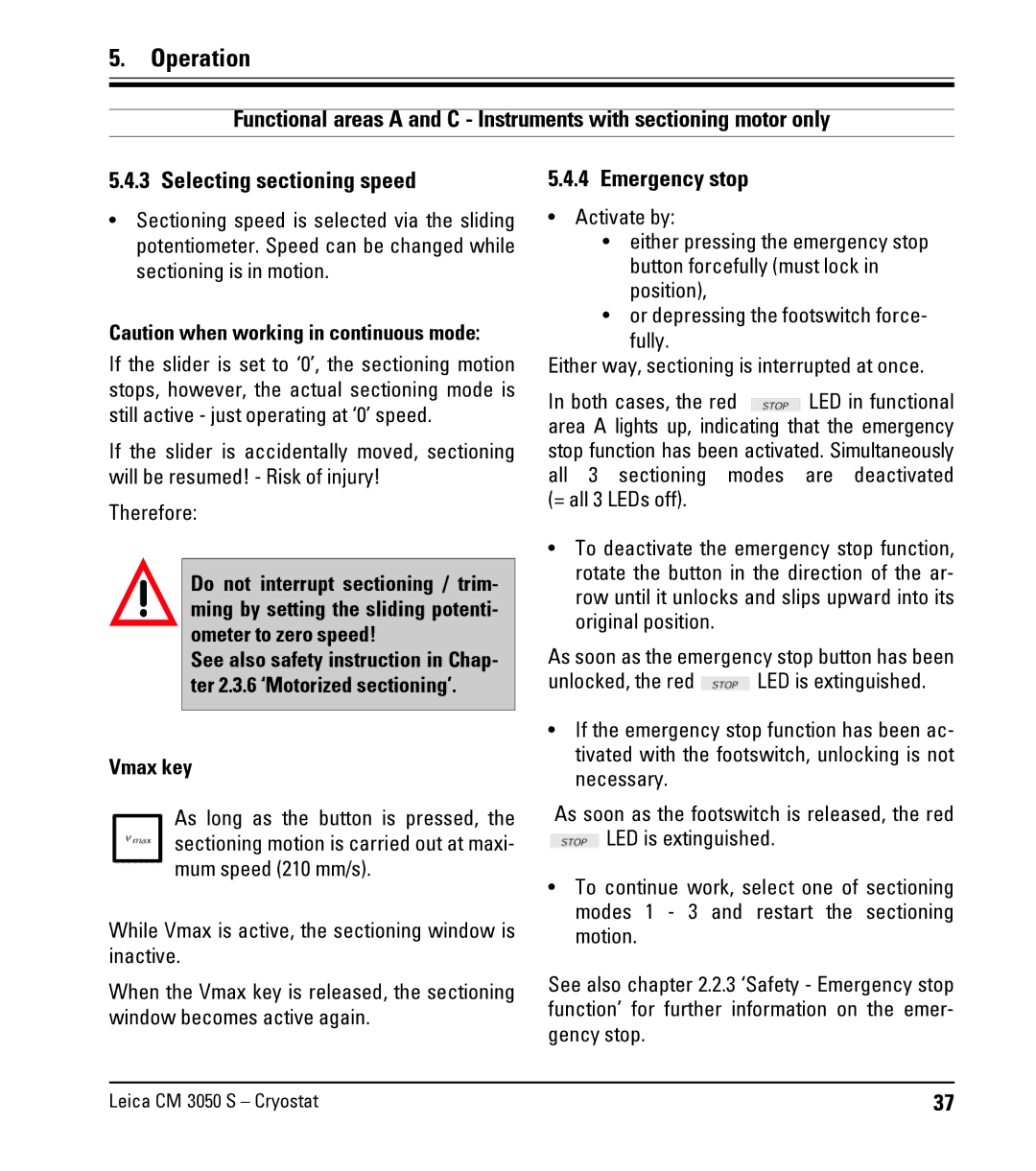 Leica CM3050 S instruction manual Emergency stop 