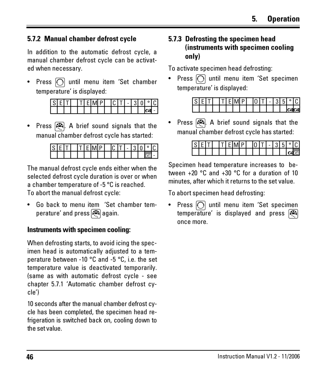 Leica CM3050 S instruction manual Manual chamber defrost cycle 