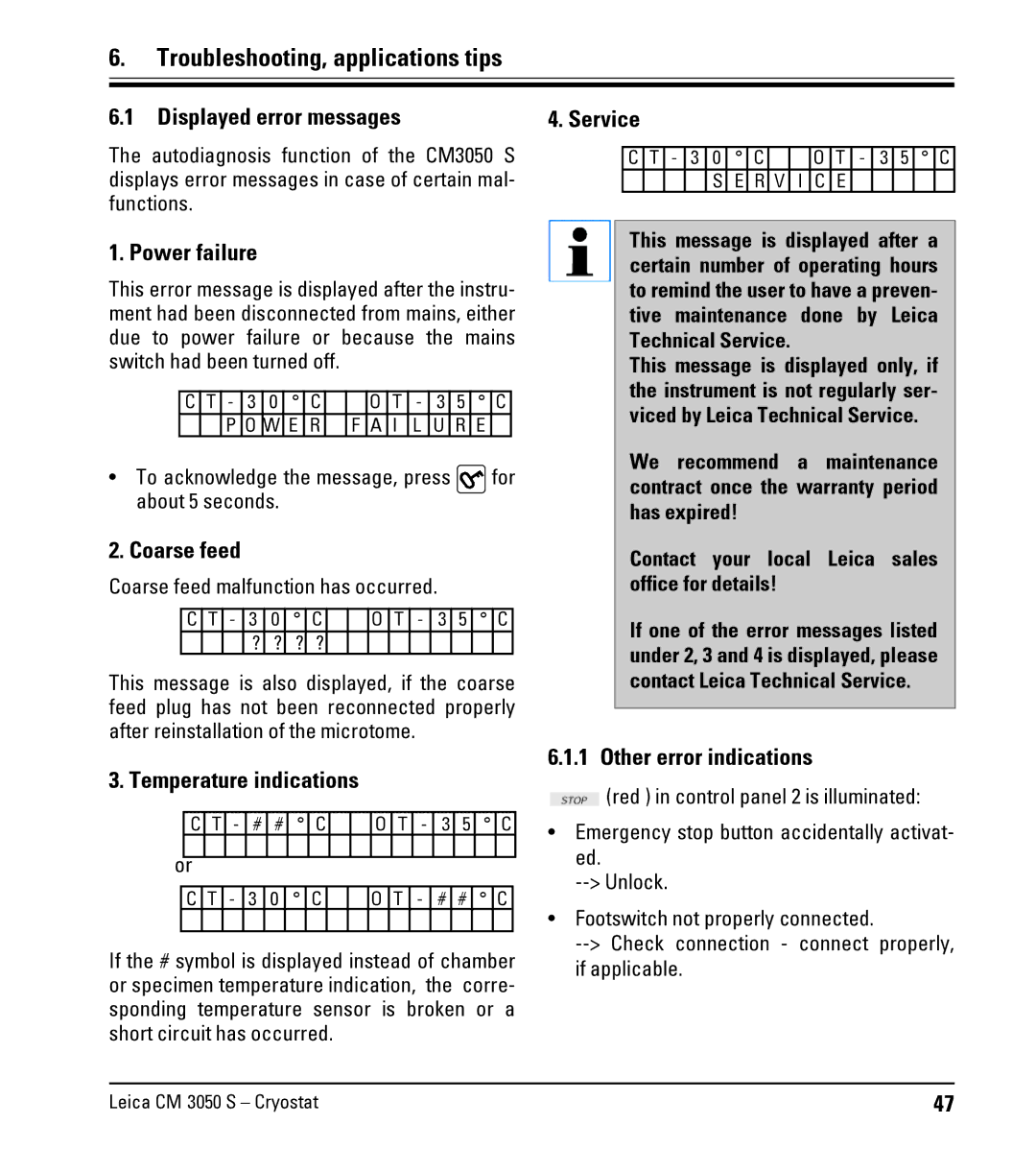 Leica CM3050 S instruction manual Troubleshooting, applications tips 