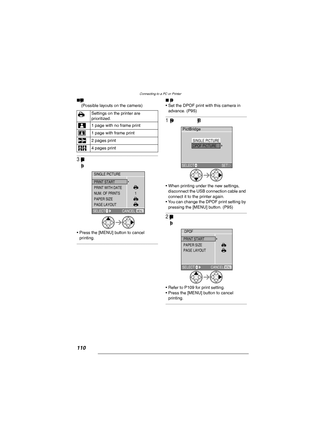 Leica D-Lux 2 manual 110, Select Print Start and then print out the picture, Select Dpof Picture, Dpof picture 