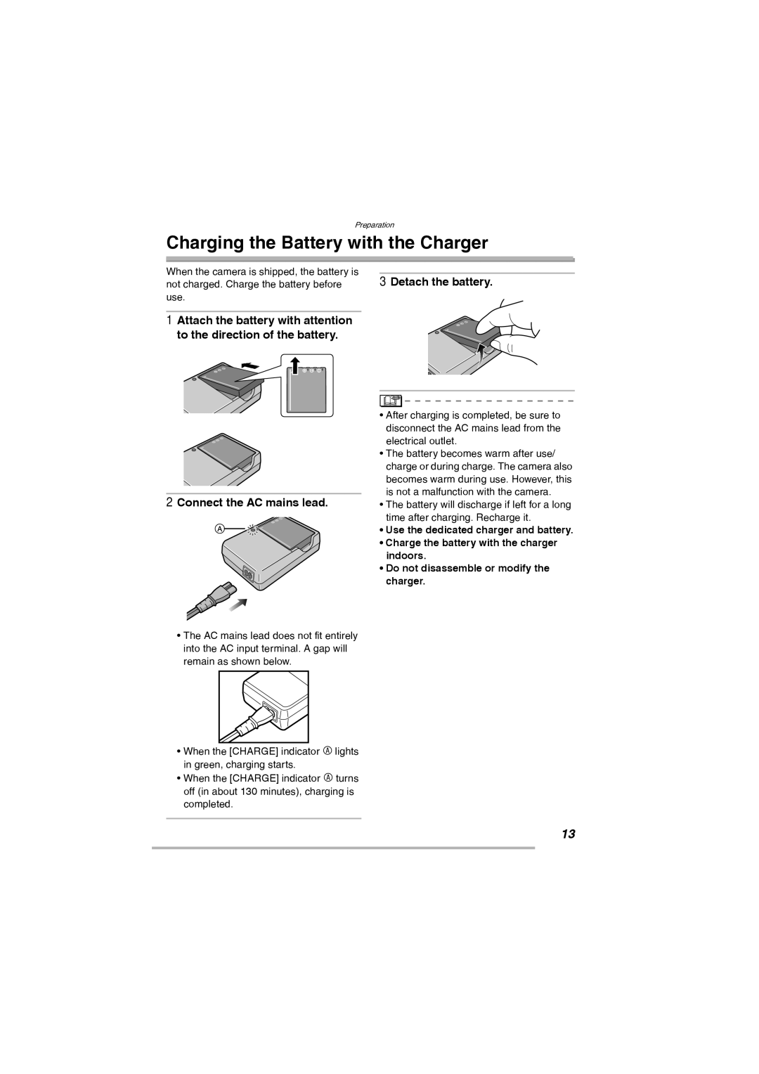 Leica D-Lux 2 manual Charging the Battery with the Charger, Detach the battery 