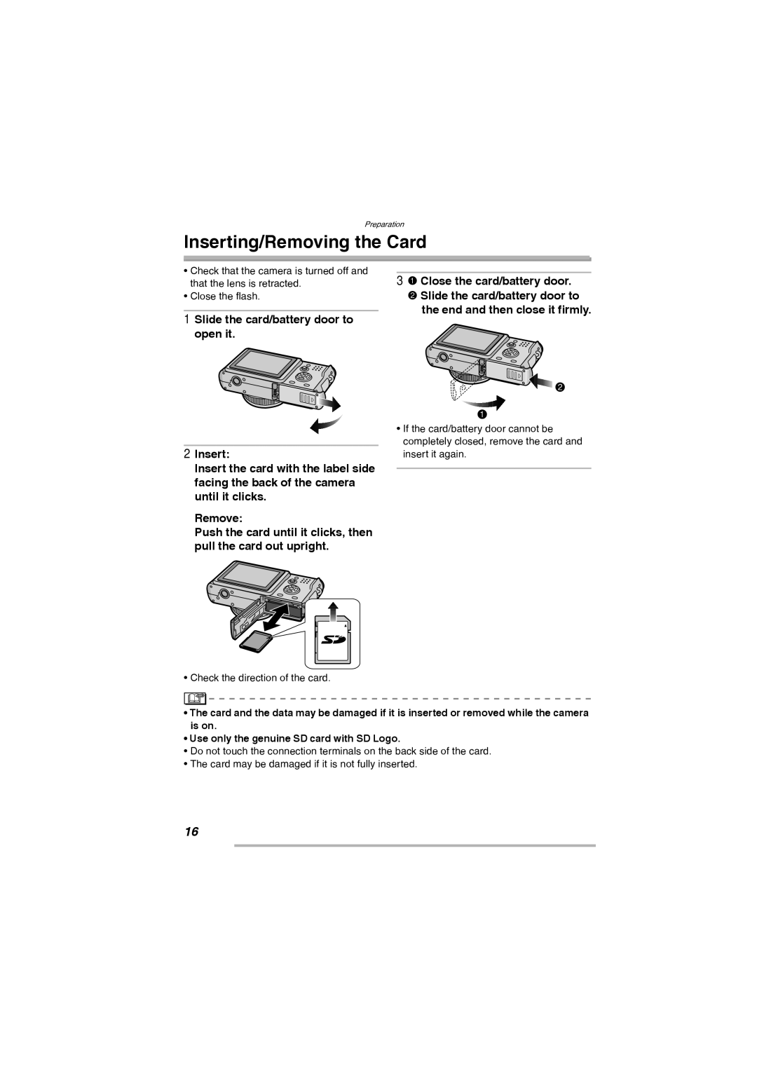 Leica D-Lux 2 manual Inserting/Removing the Card 