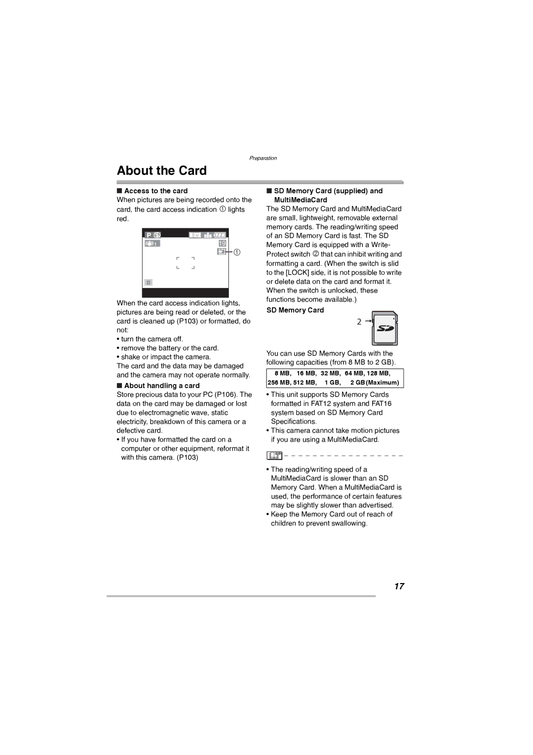 Leica D-Lux 2 manual About the Card, Access to the card, About handling a card, SD Memory Card supplied and MultiMediaCard 