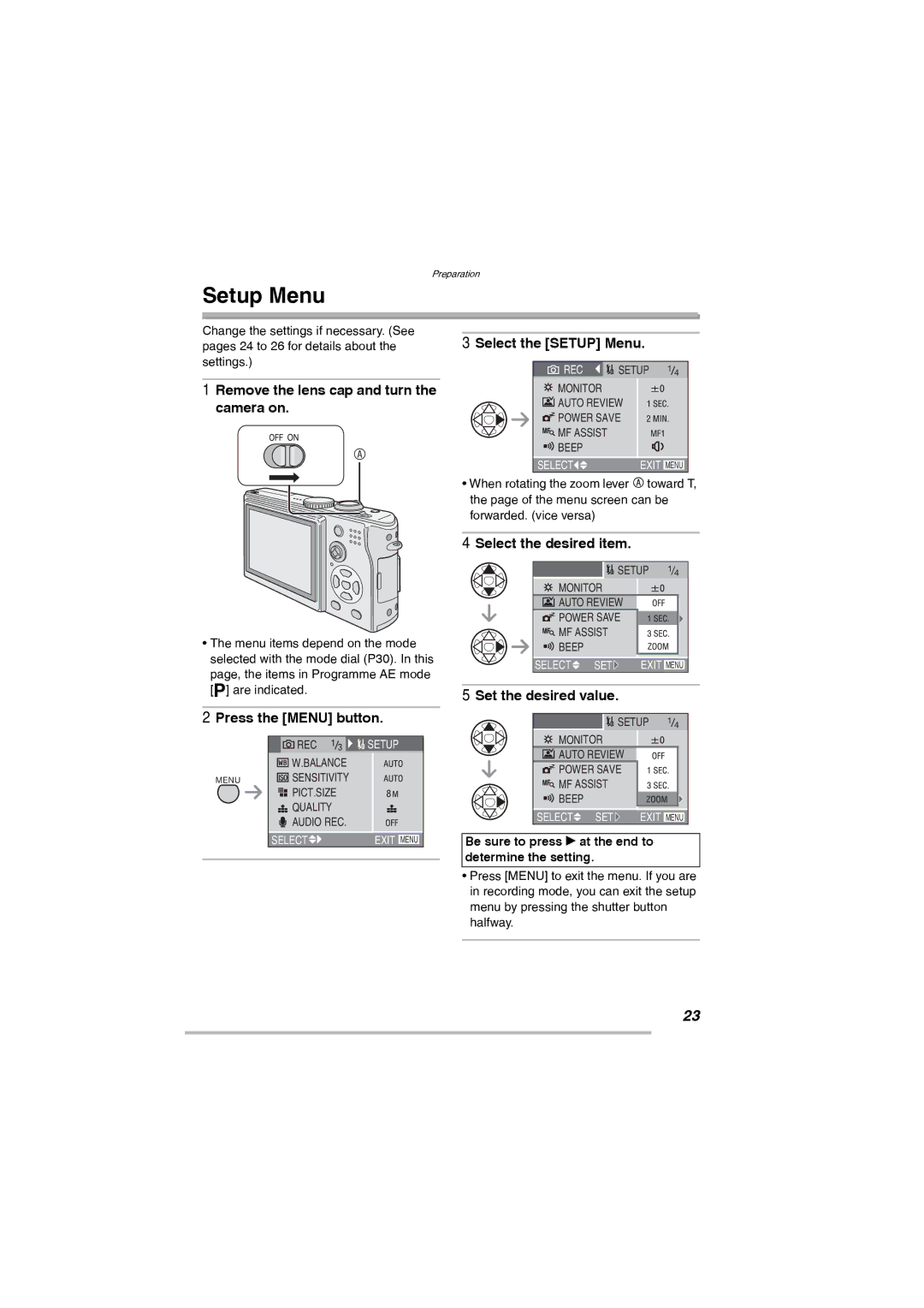 Leica D-Lux 2 manual Setup Menu 