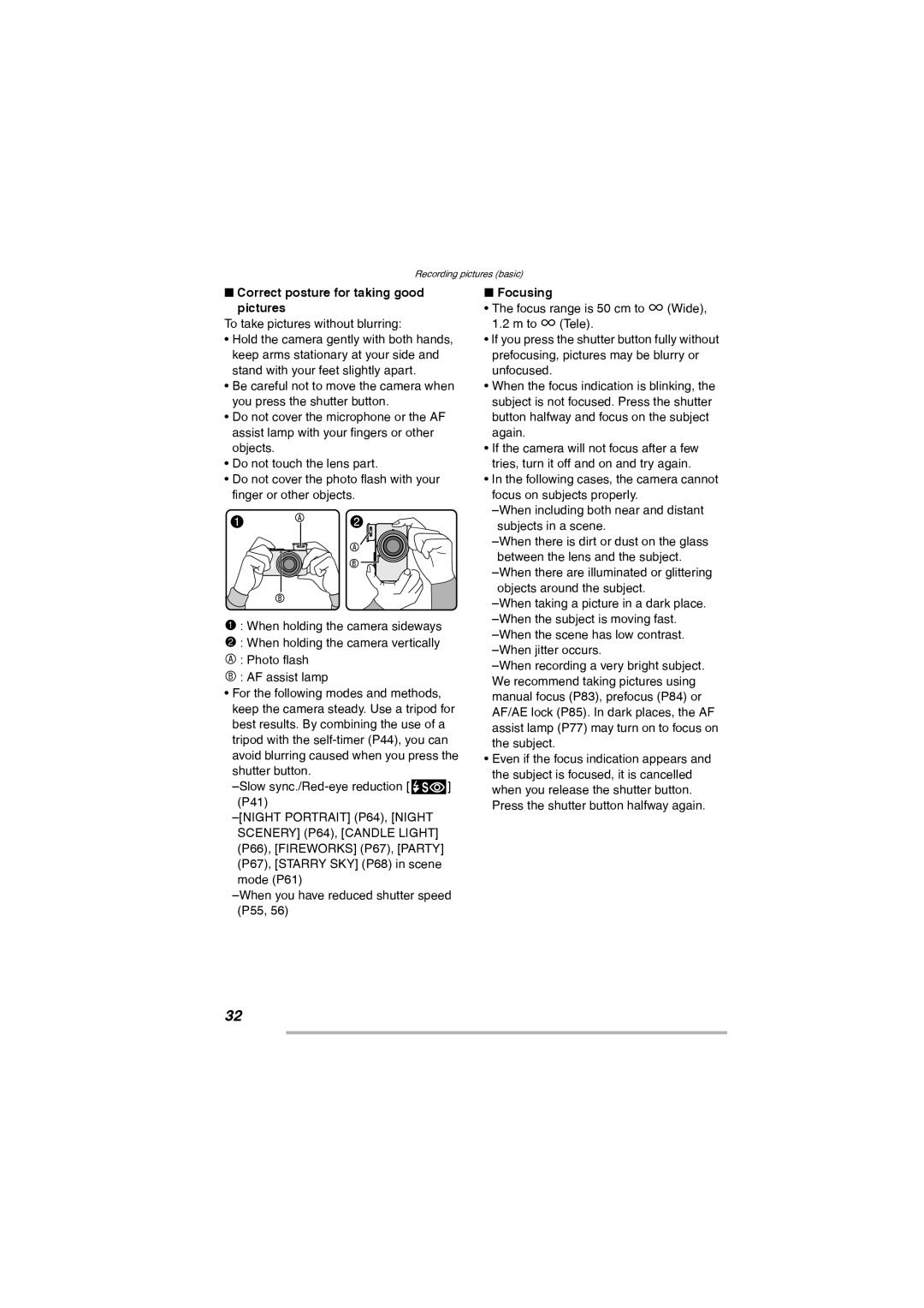 Leica D-Lux 2 manual Correct posture for taking good Pictures, Focusing 