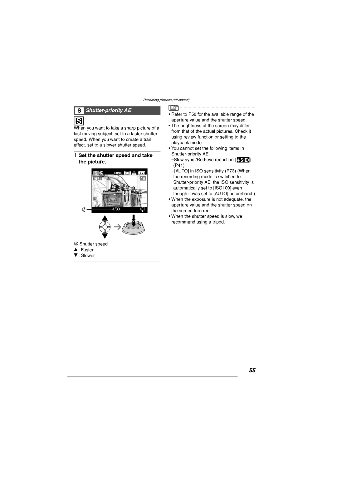 Leica D-Lux 2 manual Shutter-priority AE, Set the shutter speed and take the picture 