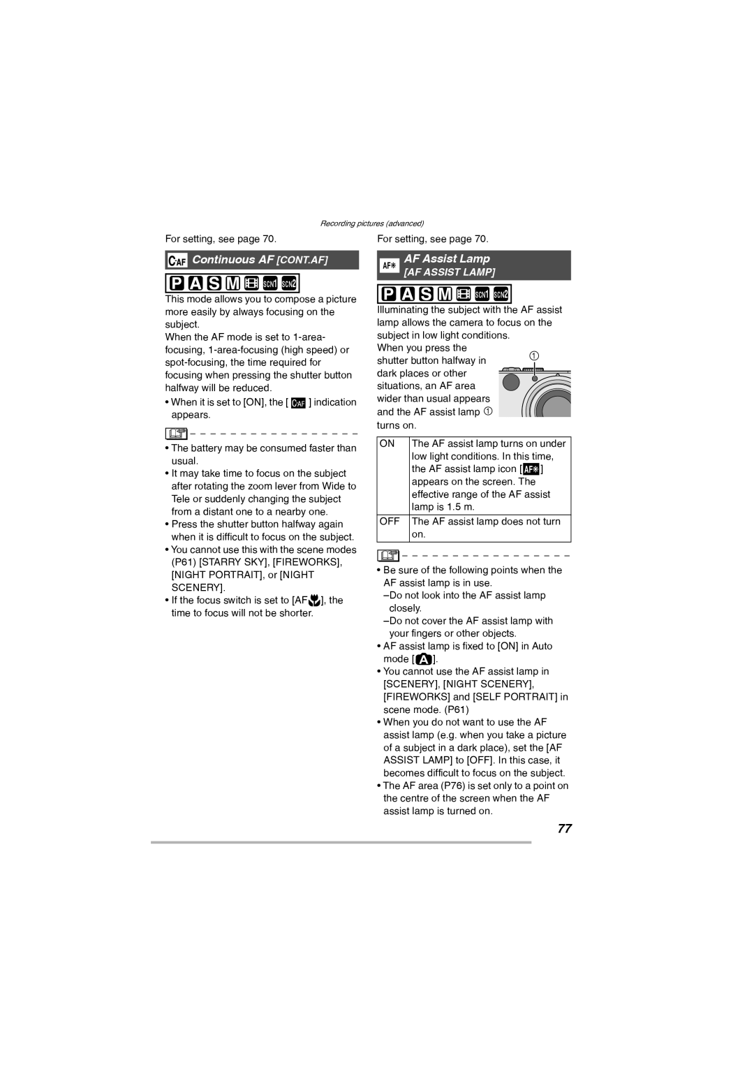 Leica D-Lux 2 manual Continuous AF CONT.AF, AF Assist Lamp 