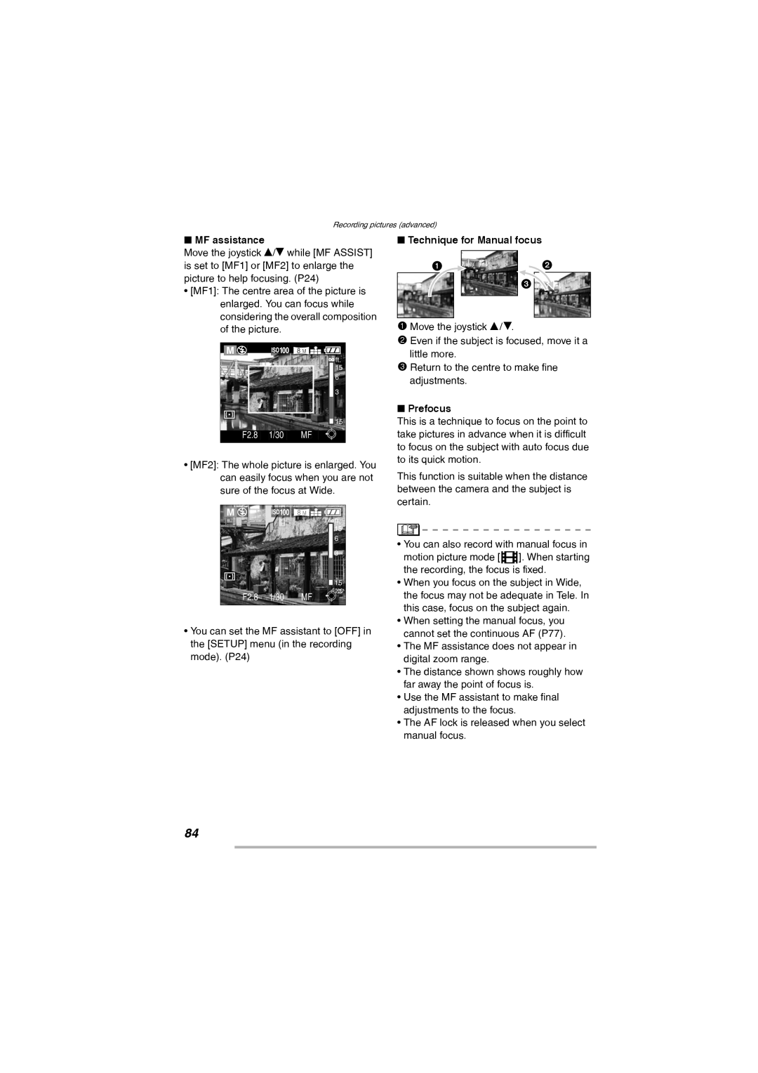 Leica D-Lux 2 manual MF assistance, Technique for Manual focus, Prefocus 