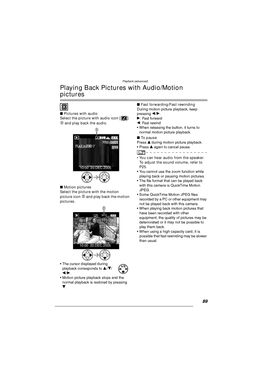 Leica D-Lux 2 manual Playing Back Pictures with Audio/Motion pictures, To pause 