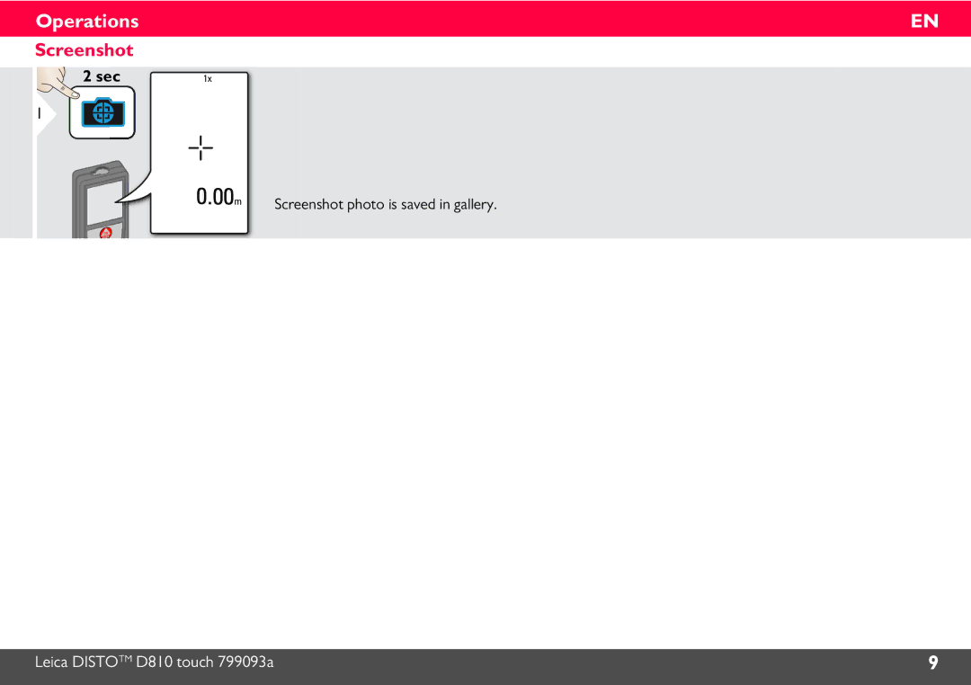 Leica DISTO D810, 806648 manual Screenshot photo is saved in gallery 