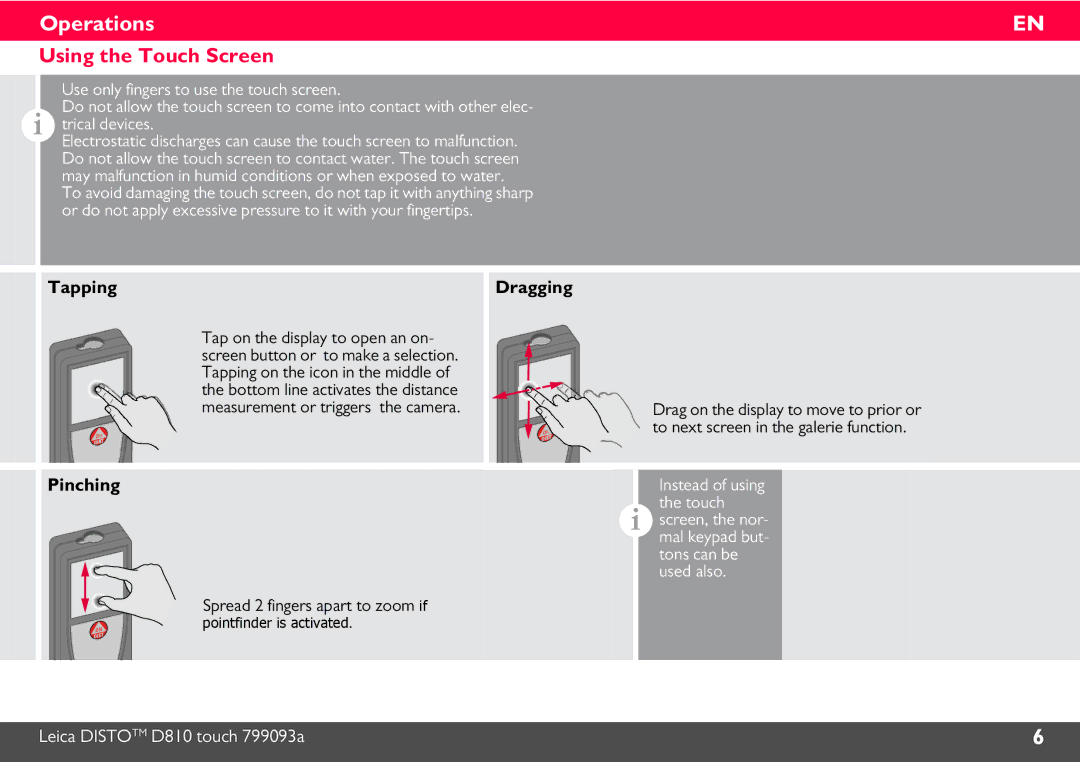Leica 806648, DISTO D810 manual Operations, Using the Touch Screen, Tons can be, Used also 