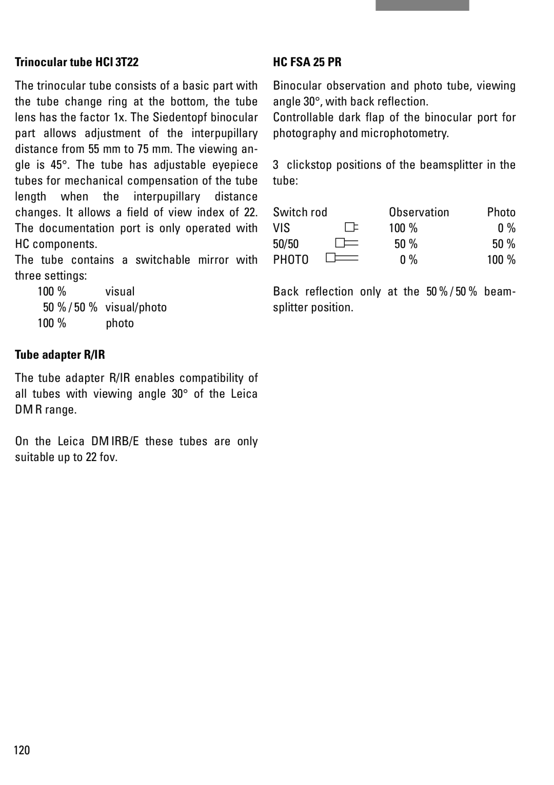 Leica DM IRB manual Trinocular tube HCI 3T22, Tube adapter R/IR 