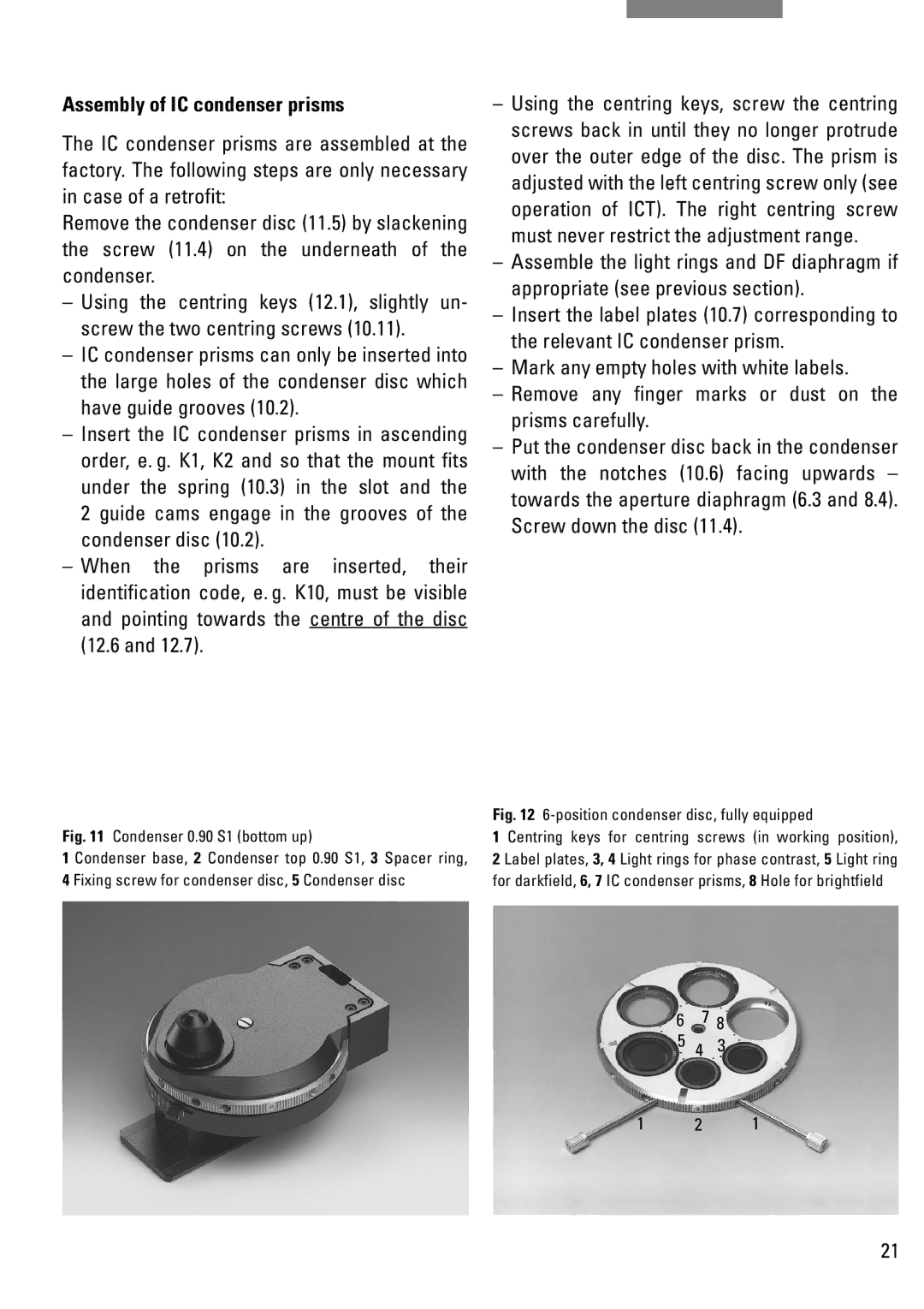 Leica DM IRB manual Assembly of IC condenser prisms, Condenser 0.90 S1 bottom up 