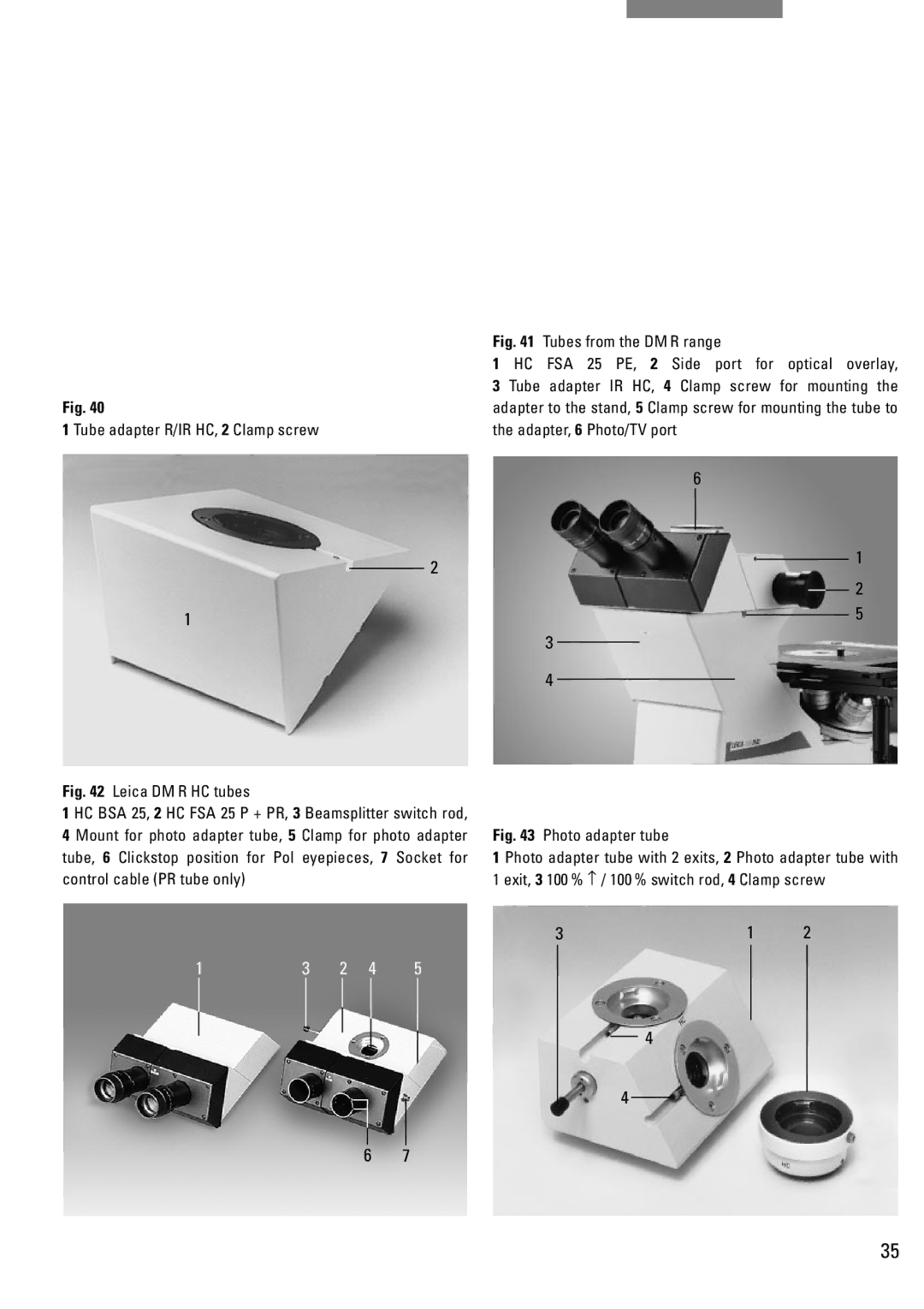 Leica DM IRB manual Tube adapter R/IR HC, 2 Clamp screw Adapter, 6 Photo/TV port 