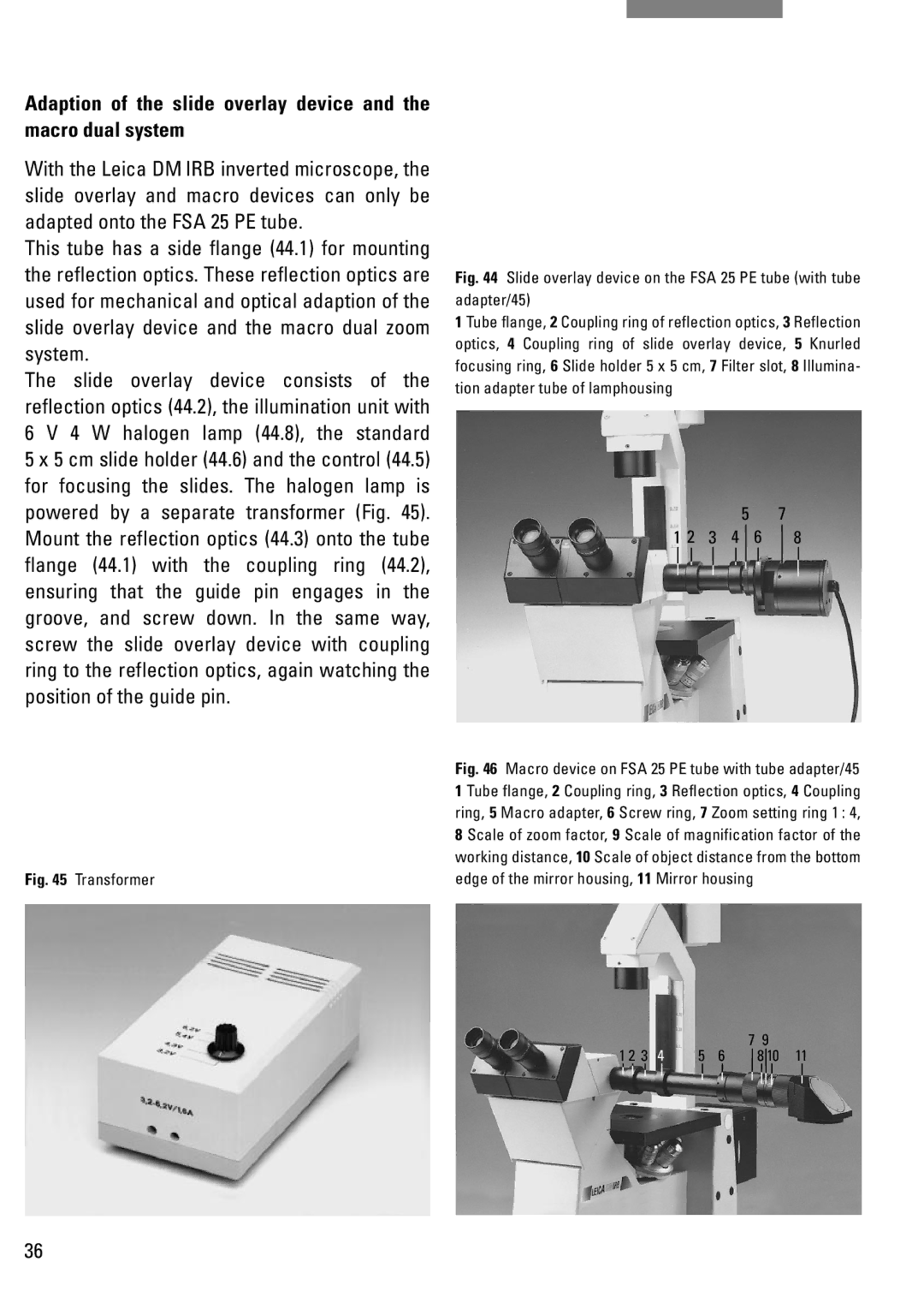 Leica DM IRB manual Transformer Edge of the mirror housing, 11 Mirror housing 