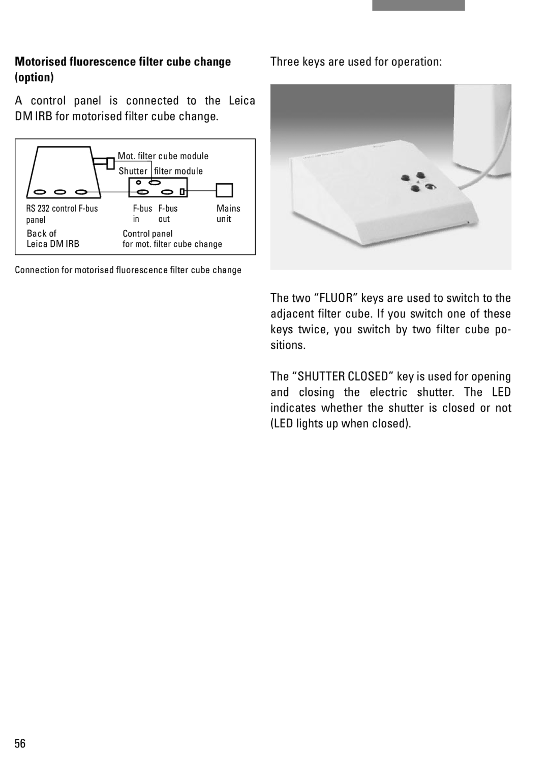 Leica DM IRB manual Motorised fluorescence filter cube change option 