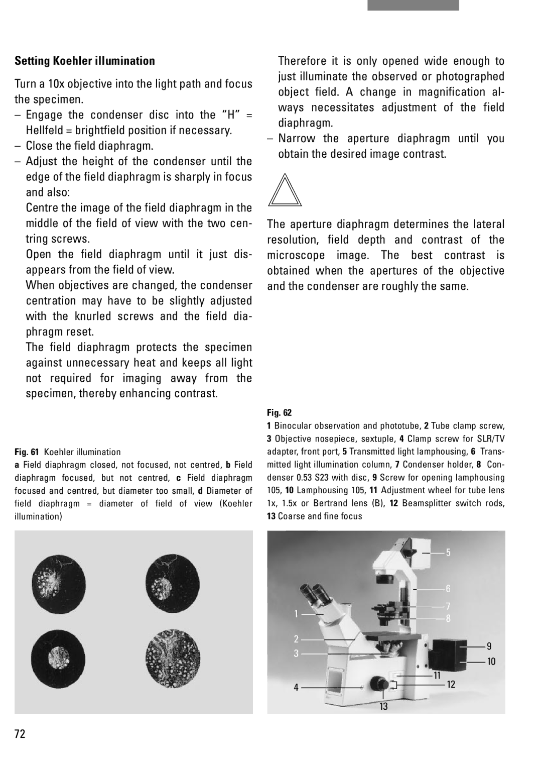 Leica DM IRB manual Setting Koehler illumination, Fig.Ê 62Ê Ê 