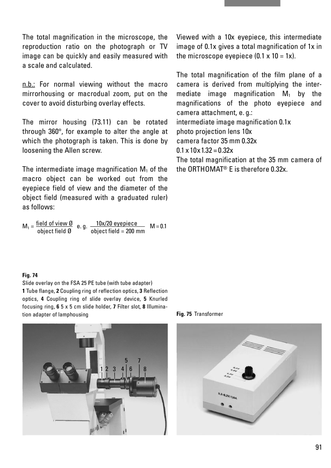 Leica DM IRB manual Field of view Ø 10x/20 eyepiece 