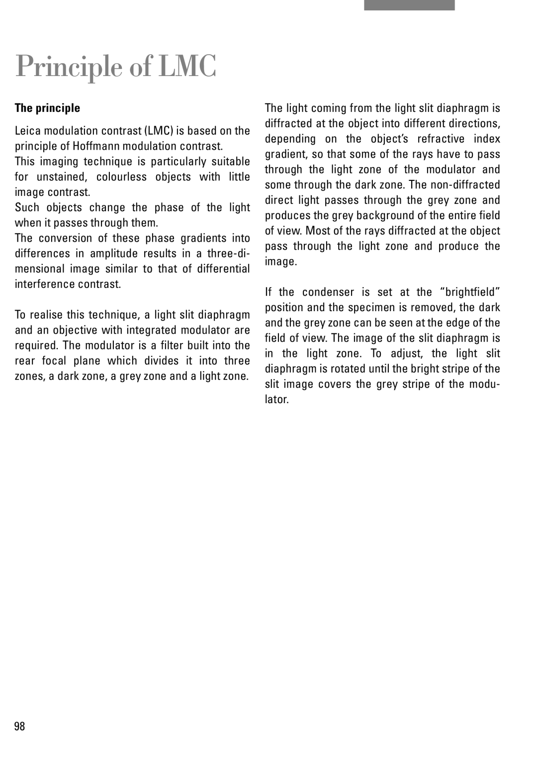 Leica DM IRB manual Principle of LMC 