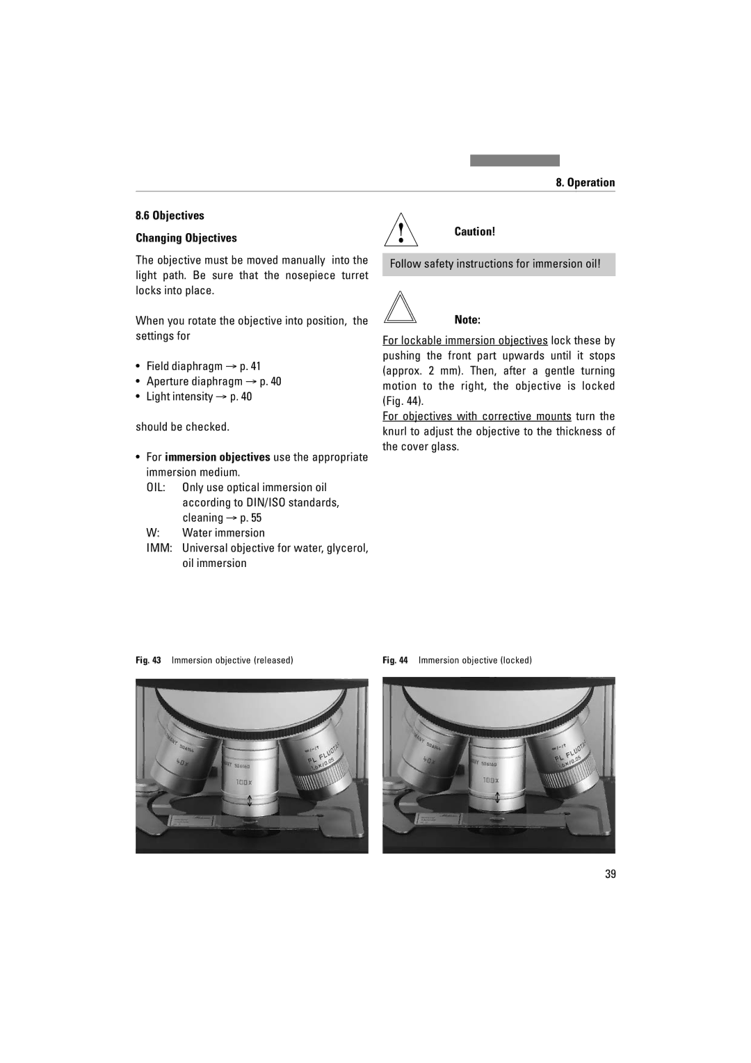 Leica DM1000 LED manual Immersion objective released 