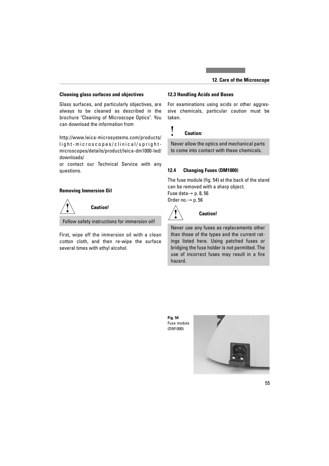 Leica DM1000 LED manual Cleaning glass surfaces and objectives, Or contact our Technical Service with any questions 