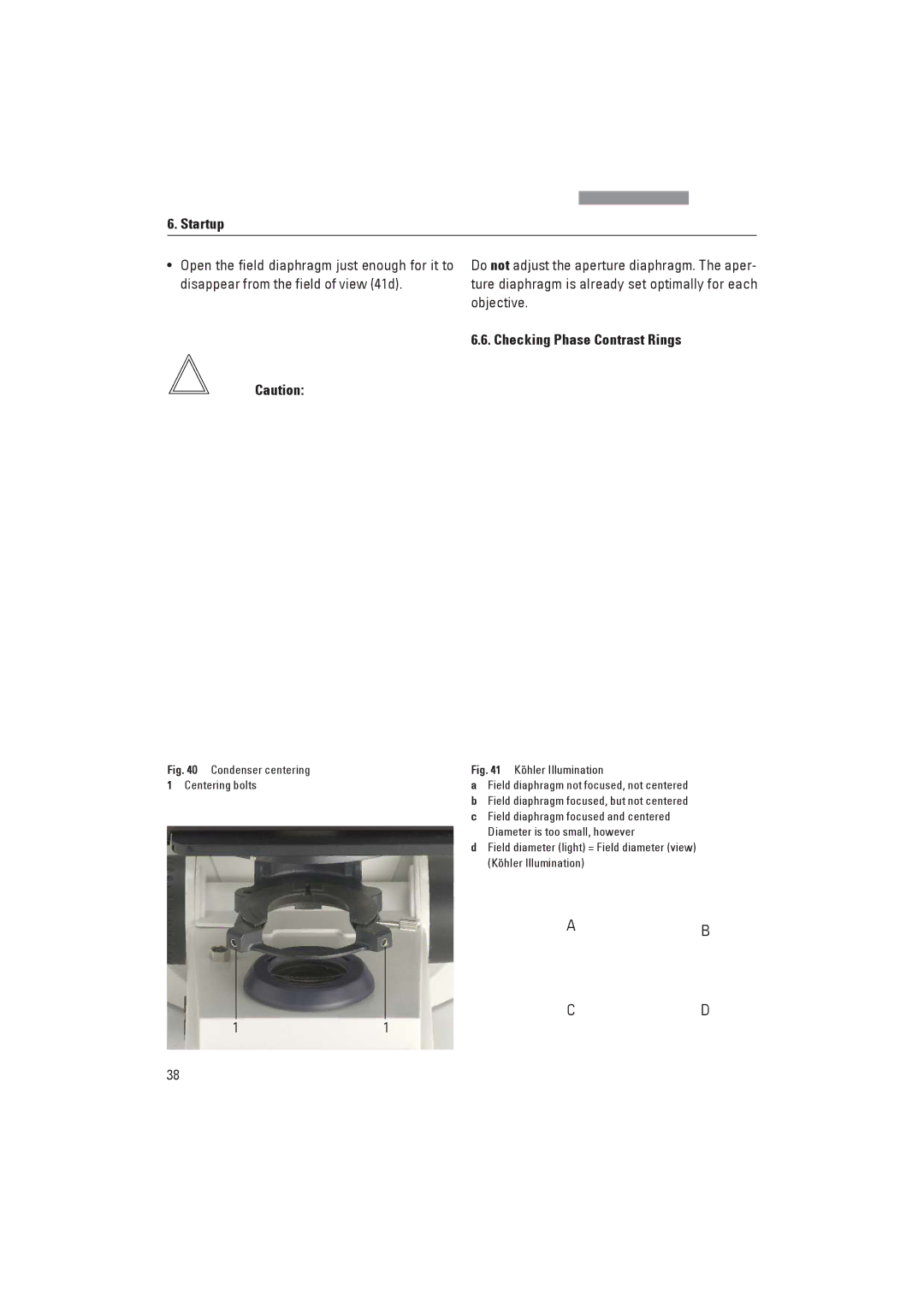 Leica DM4000M, DM4000B manual Checking Phase Contrast Rings, Köhler Illumination 