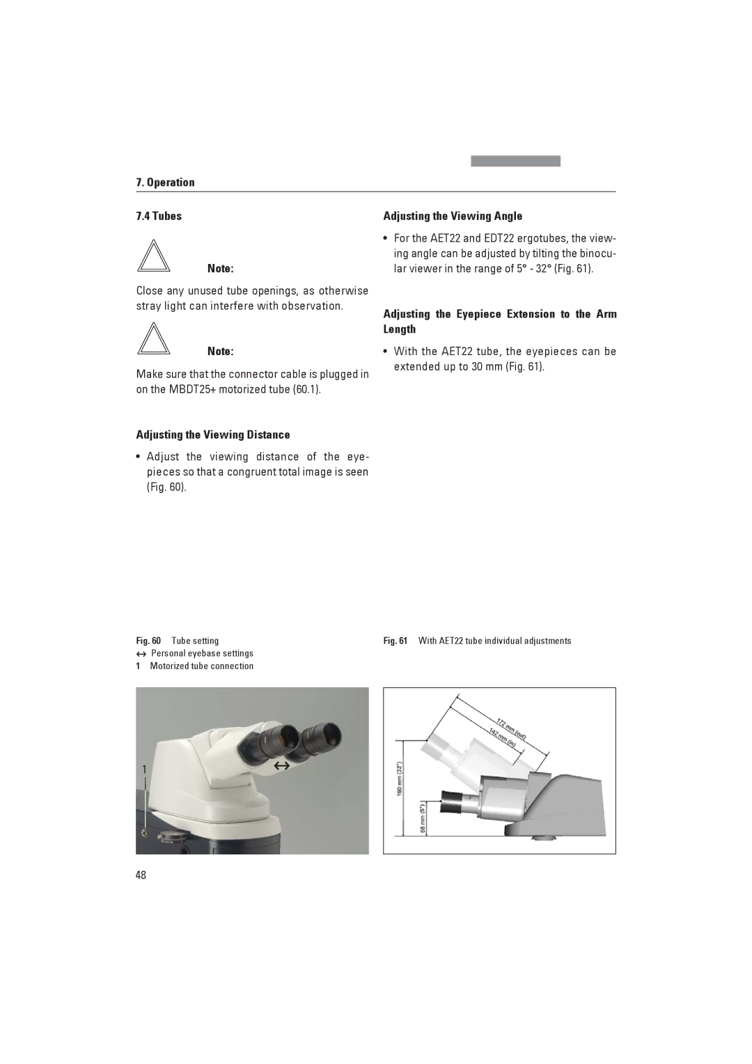 Leica DM4000M, DM4000B manual Operation Tubes, Adjusting the Viewing Distance, Adjusting the Viewing Angle 