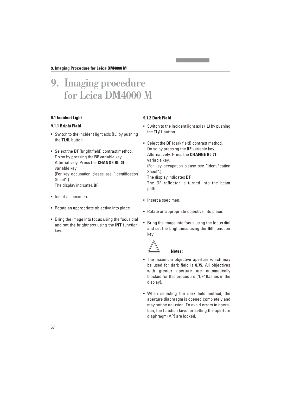 Leica DM4000M, DM4000B manual Imaging Procedure for Leica DM4000 M, Dark Field 