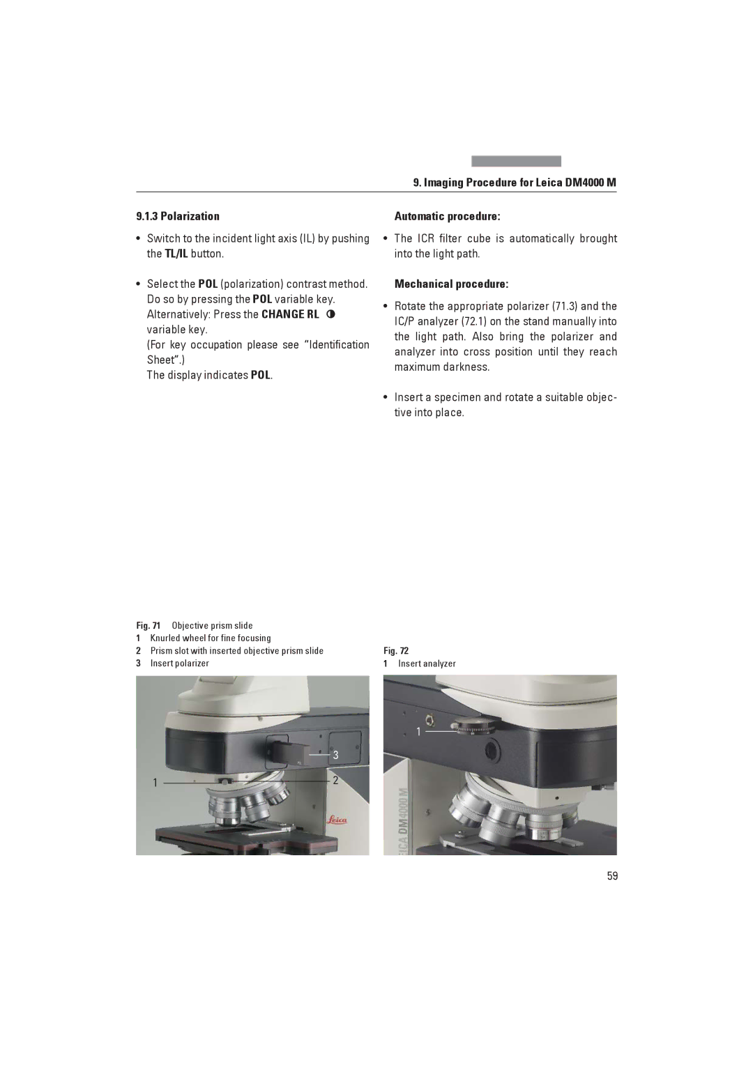 Leica DM4000B, DM4000M manual Polarization, Automatic procedure 