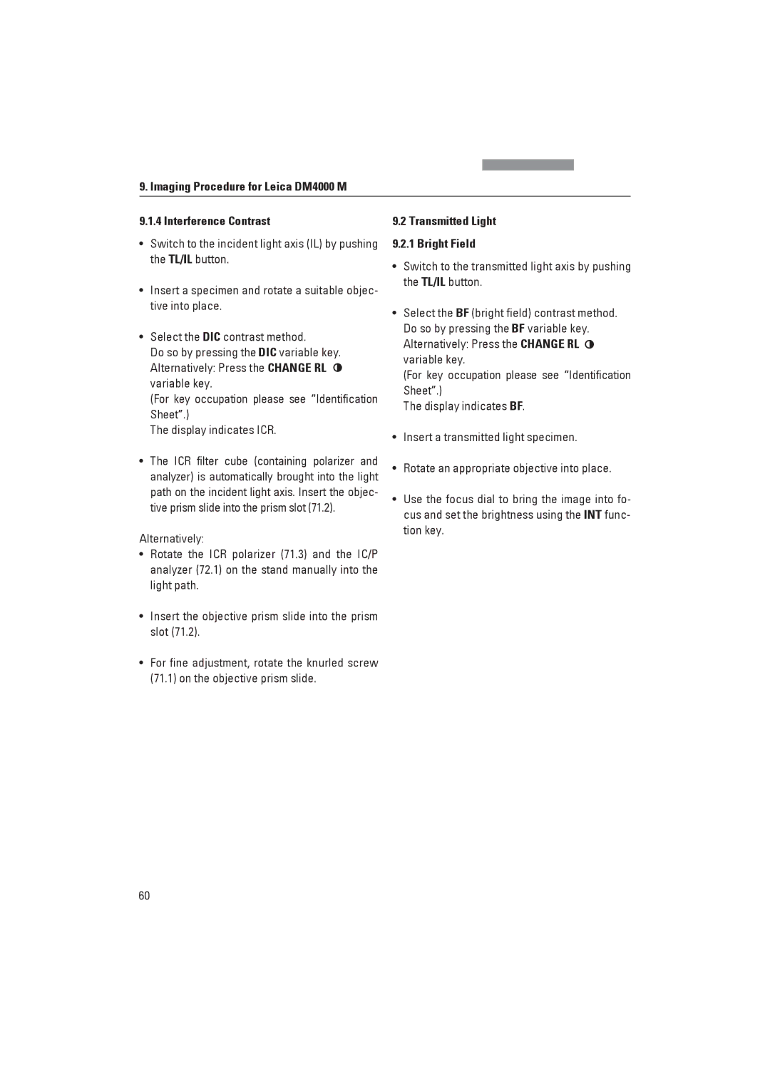 Leica DM4000M, DM4000B manual Imaging Procedure for Leica DM4000 M Interference Contrast 