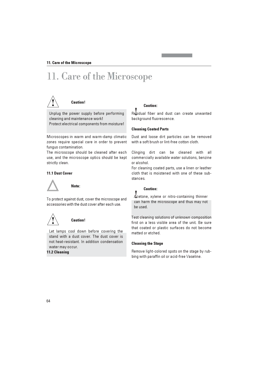 Leica DM4000M, DM4000B manual Care of the Microscope 