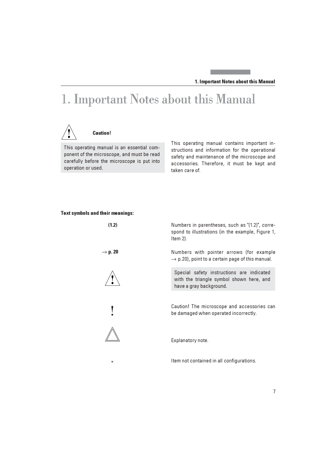 Leica DM4000B, DM4000M manual Important Notes about this Manual, Text symbols and their meanings → p, Explanatory note 