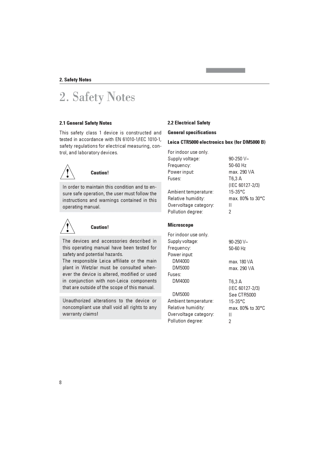 Leica DM4000M, DM4000B manual General Safety Notes, Microscope 