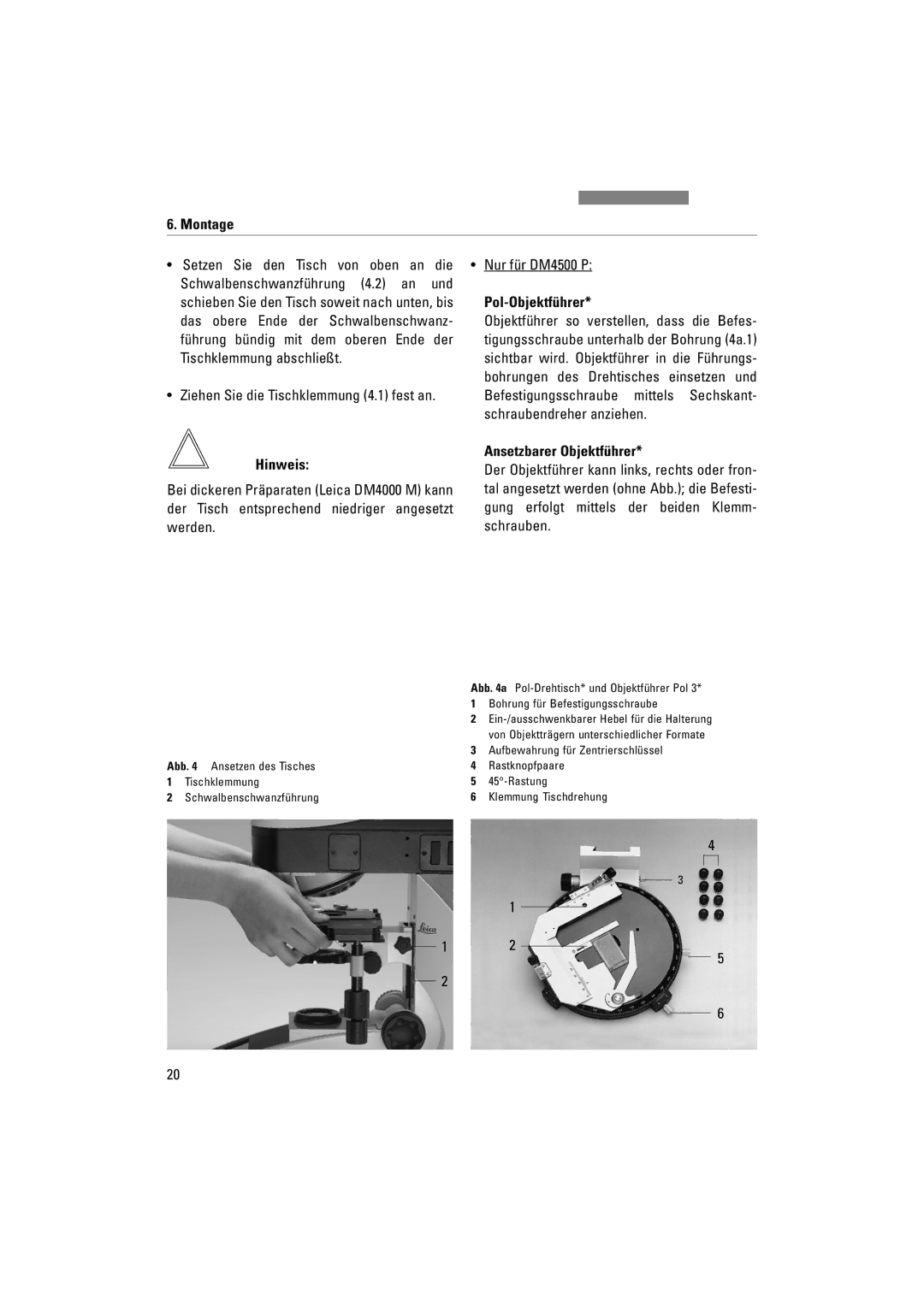 Leica DM4000M, DM5000B, DM4500P manual Pol-Objektführer, Hinweis Ansetzbarer Objektführer 