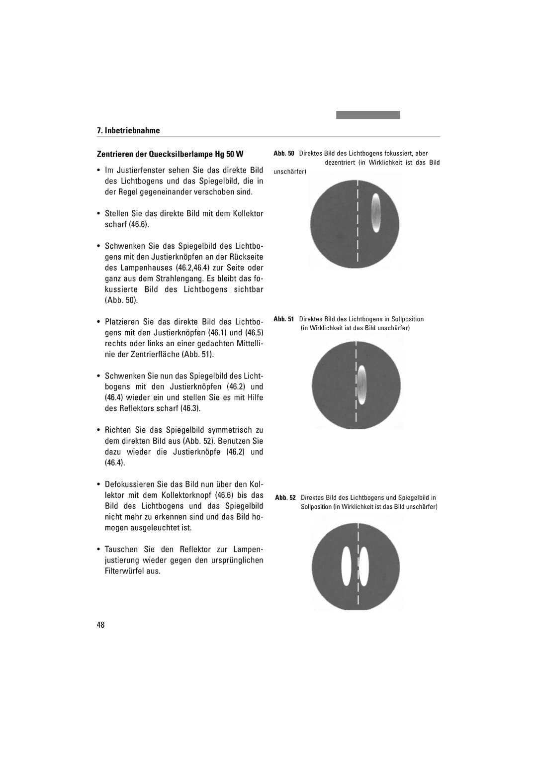 Leica DM4500P, DM5000B, DM4000M manual Zentrieren der Quecksilberlampe Hg 50 W 