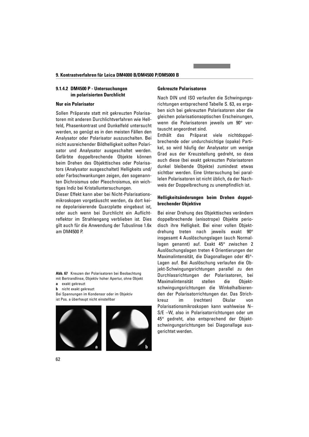 Leica DM4000M, DM5000B, DM4500P manual Nur ein Polarisator, Gekreuzte Polarisatoren 