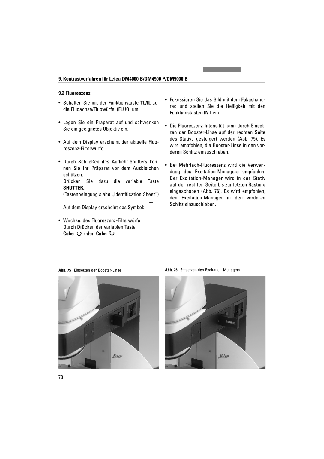 Leica DM5000B, DM4000M, DM4500P manual Shutter, Cube oder Cube 