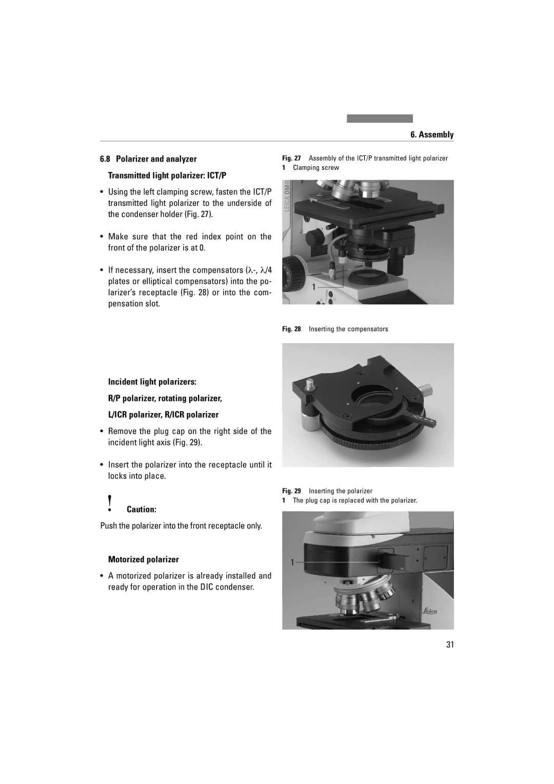 Leica DM4000M, DM5000B, DM4500P manual Motorized polarizer, Inserting the compensators 