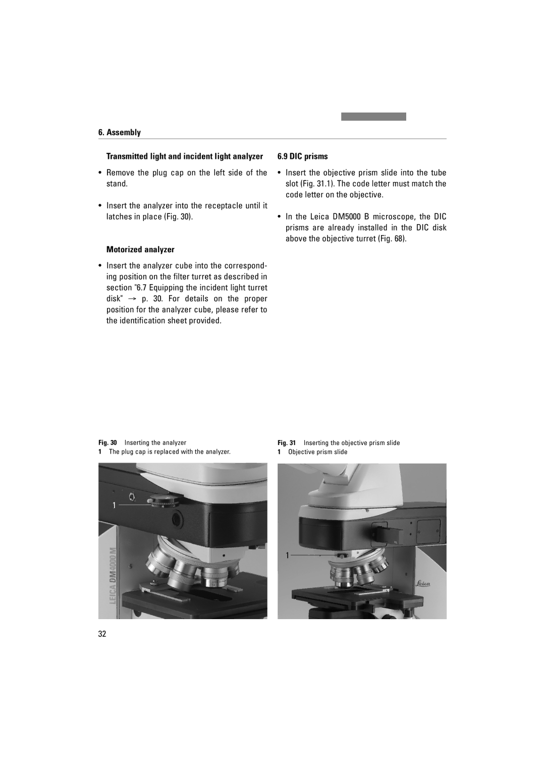 Leica DM4500P, DM5000B, DM4000M manual Motorized analyzer, Inserting the analyzer 