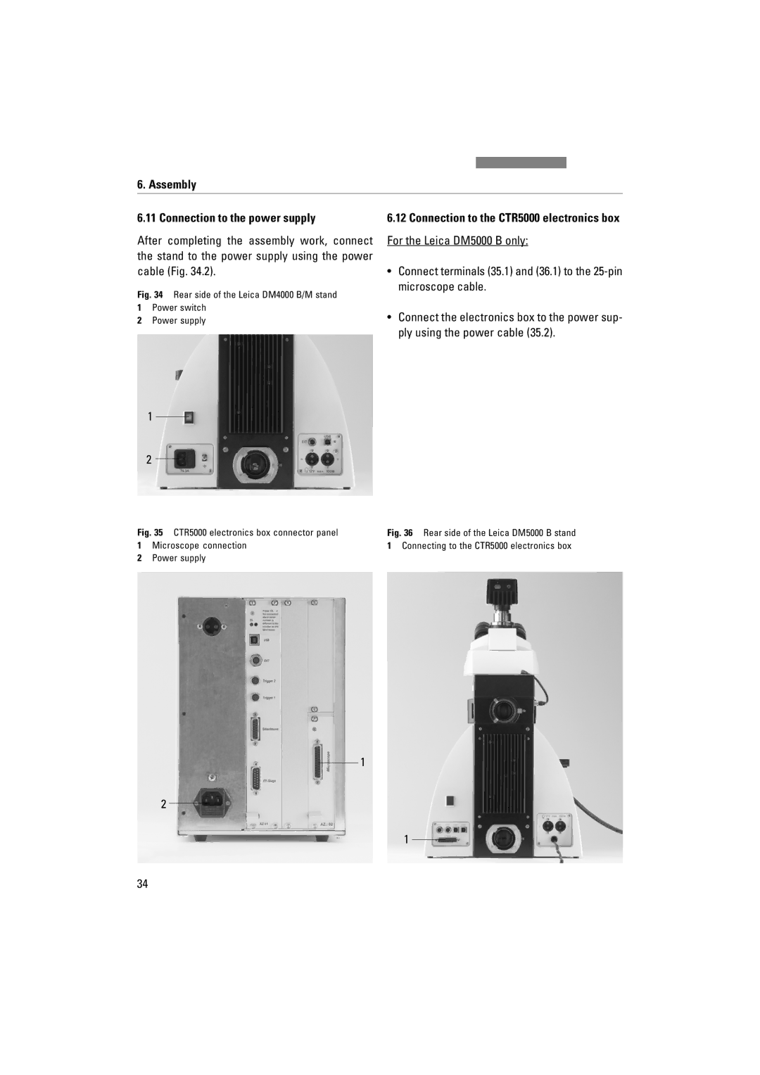 Leica DM4000M, DM5000B, DM4500P manual Assembly Connection to the power supply, For the Leica DM5000 B only, Cable Fig 