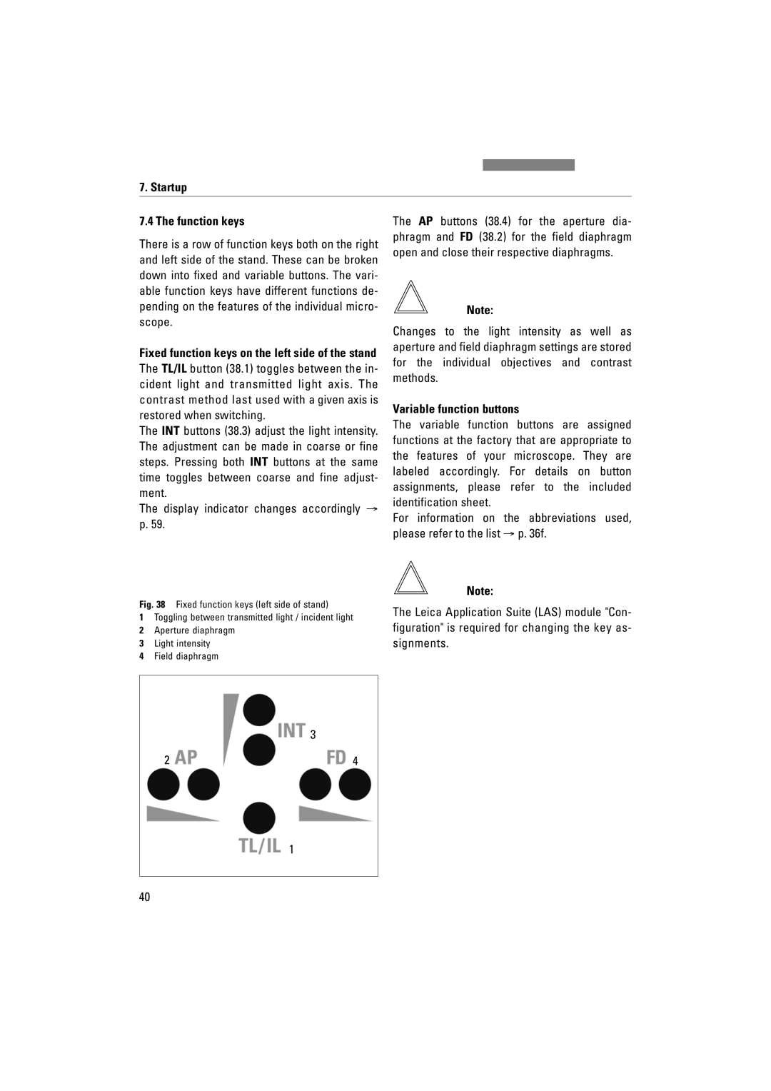 Leica DM4000M, DM5000B, DM4500P manual Startup Function keys, Variable function buttons 