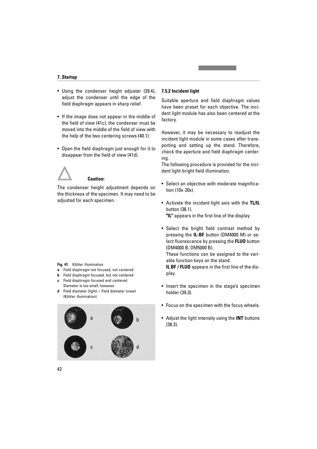 Leica DM5000B, DM4000M, DM4500P manual Incident light, Adjust the light intensity using the INT buttons 